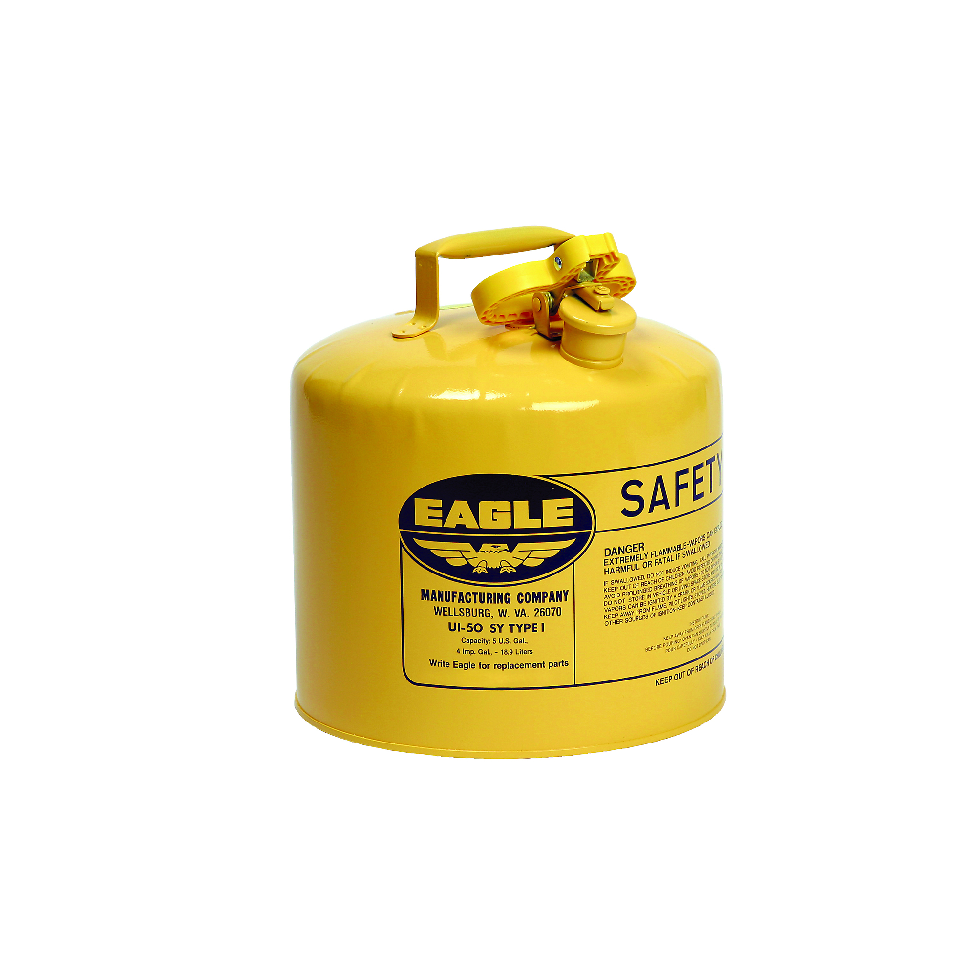 Eagle 5 Gallon Steel Safety Can for Diesel, Type I, Flame Arrester, Yellow - UI50SY